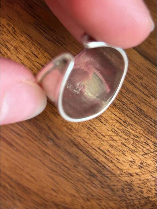 Vintage Sterling Silver Modernist Green Stone Ring Adjustable 925 - Picture 3 of 3